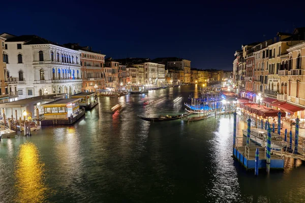 Venecia Vista Nocturna Del Puente Rialto Ponte Rialto Canal Grande — Foto de Stock