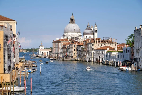 Veneza Itália Panorama Grande Canal Veneza Com Barcos Igreja Santa — Fotografia de Stock