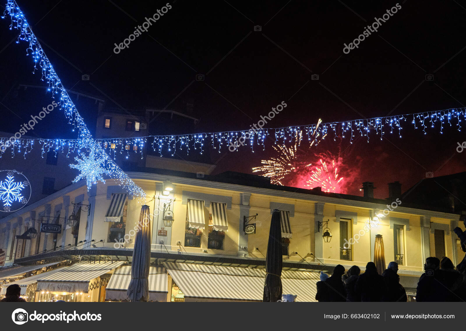 Chamonix New Year’s Eve Night View Square Chamonix Mont Blanc – Stock