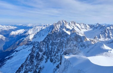 Chamonix: Fransa 'nın Chamonix kentindeki Aiguille du Midi' nin dağ üstü istasyonu manzarası.