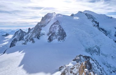 Chamonix: Fransa 'nın Chamonix kentindeki Aiguille du Midi' nin dağ üstü istasyonu manzarası.
