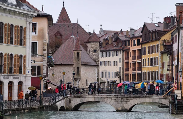 stock image Annecy, France: Old town landmark in Annecy city center on the bank of the Thiou river, France.