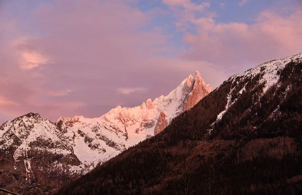 Szczyt Światła Aiguille Midi Widok Centrum Chamonix — Zdjęcie stockowe
