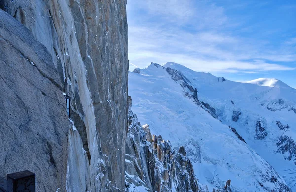 Stock image Chamonix: view of mountain top station of the Aiguille du Midi in Chamonix, France.