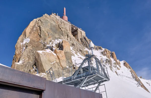 stock image Chamonix: view of mountain top station of the Aiguille du Midi in Chamonix, France.