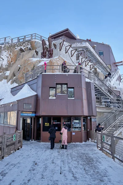 stock image Chamonix: view of mountain top station of the Aiguille du Midi in Chamonix, France.