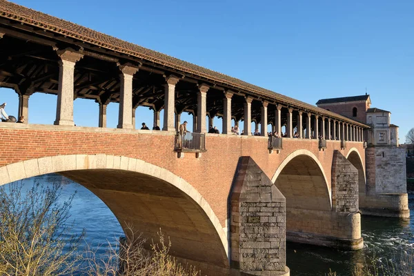 Pavia Italië April 2023 Ponte Coperto Overdekte Brug Ponte Vecchio Stockfoto