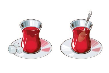 Çay Koleksiyonu, Cam Çay Kadehi, Siyah Kırmızı Yeşil Çay 