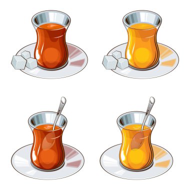 Çay Koleksiyonu, Cam Çay Kadehi, Siyah Kırmızı Yeşil Çay 