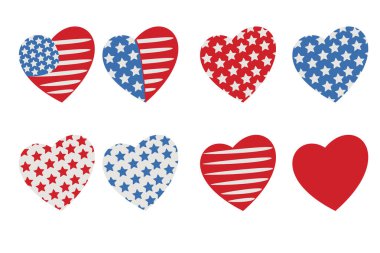 4 Temmuz Vatansever Konsepti. Bağımsızlık Günü tasarım elementi Hearts lova USA