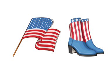 4 Temmuz Vatansever Konsepti. Bağımsızlık Günü tasarım unsuru USA Flag and Cowboy Boots