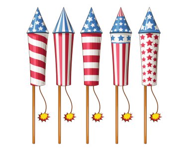 Patriotoic Colors 'da havai fişekler. 4 Temmuz Vatansever Konsepti. Bağımsızlık Günü tasarım ögesi