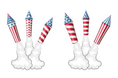 Patriotoic Colors 'da havai fişekler. 4 Temmuz Vatansever Konsepti. Bağımsızlık Günü tasarım ögesi