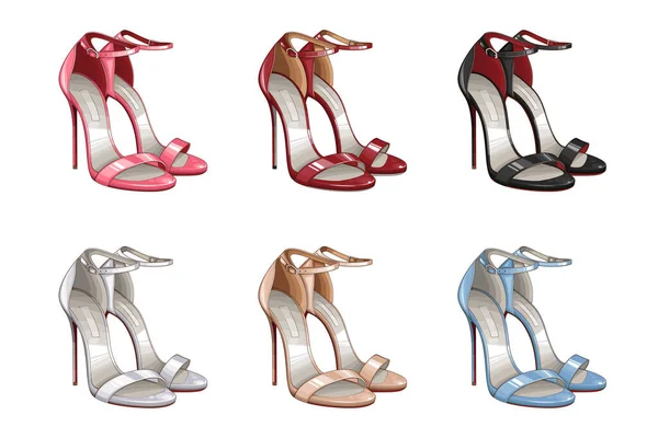 Moda Kadınları Ayakkabıları Yüksek Topuklu Sandaletler Lüks Ayakkabılar Ayakkabı Koleksiyonu — Stok Vektör