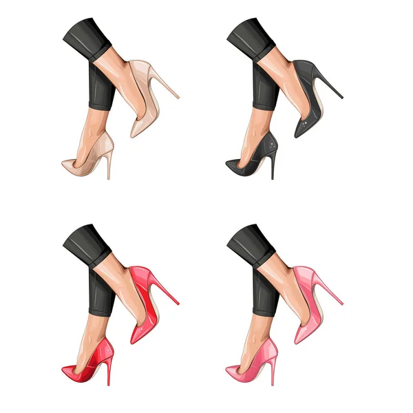 Moda Zapatos Las Mujeres Tacones Altos Zapatos Stiletto Perfecto Para — Vector de stock