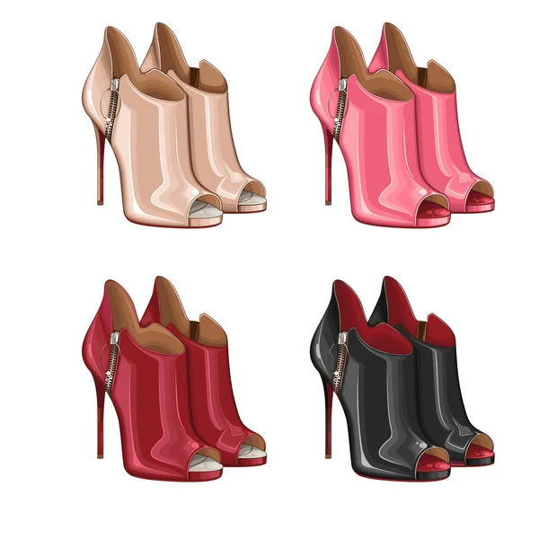 Γυναικεία Παπούτσια Μόδας Σανδάλια Πολυτελή Παπούτσια Συλλογή Παπουτσιών Έννοια Μόδας — Διανυσματικό Αρχείο