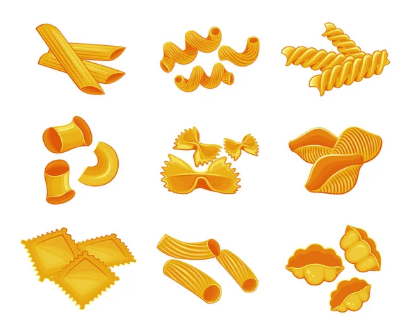 Différents Types Pâtes Italiennes Isolées Sur Fond Blanc — Image vectorielle