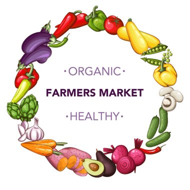 Taze Sebze İllüstrasyonu, Sebze Karışımı, Sebze Çerçevesi, Vegan Gıda Organik Sebzeleri Düzenleme. Gıda Afişi