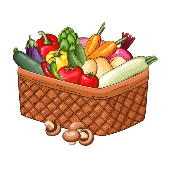 Lebensmittelkorb Mit Frischem Gemüse Illustration Gemüsemix — Stockvektor