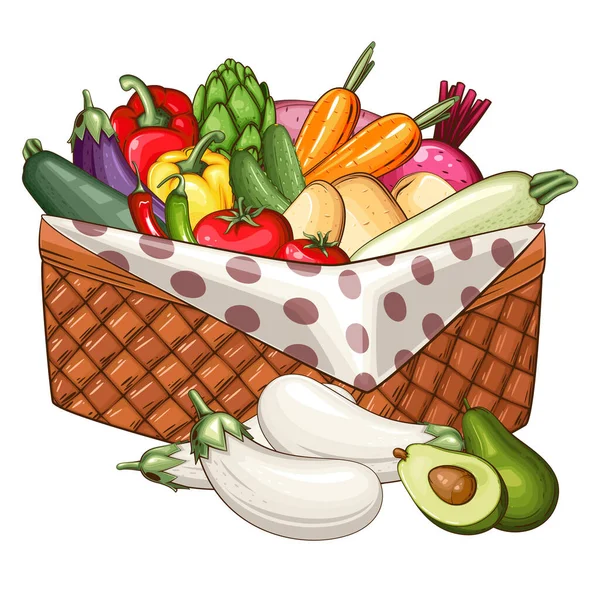 Élelmiszer Kosár Friss Zöldséggel Illusztráció Zöldség Keverék — Stock Vector