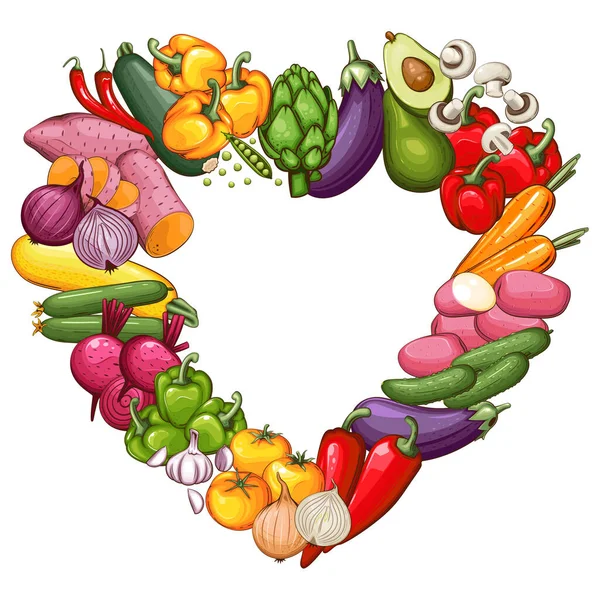 Иллюстрация Свежих Овощей Овощная Смесь Овощная Рама Веганская Еда Органические — стоковый вектор