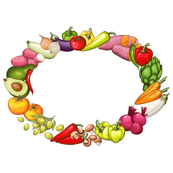 Färska Grönsaker Illustration Grönsaker Mixa Grönsaker Ram Veganska Livsmedel Ekologiska — Stock vektor