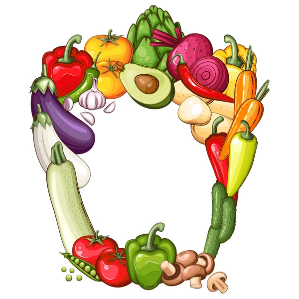 Illustration Von Frischem Gemüse Gemüsemischung Gemüserahmen Veganes Essen Organisches Gemüse — Stockvektor