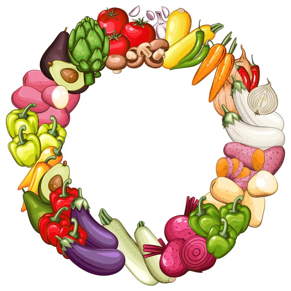 Légumes Frais Illustration Mélange Légumes Cadre Légumes Vegan Food Veggies — Image vectorielle