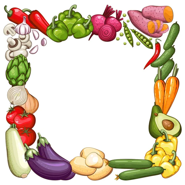 Illustration Von Frischem Gemüse Gemüsemischung Gemüserahmen Veganes Essen Organisches Gemüse — Stockvektor