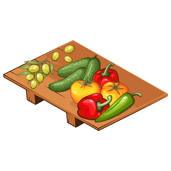 Иллюстрация Свежих Овощей Овощи Смесь Картофеля Помидоров Оливок Огурцов Перец — стоковый вектор