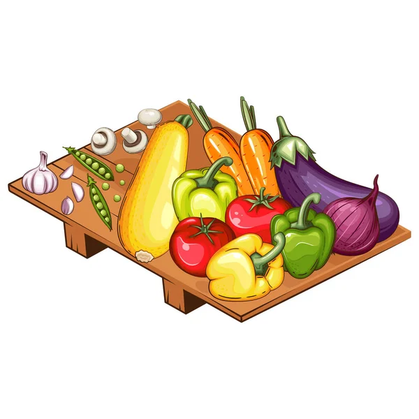 Ilustração Legumes Frescos Vegetais Mistura Abobrinha Tomate Cebola Cenoura Ervilha —  Vetores de Stock