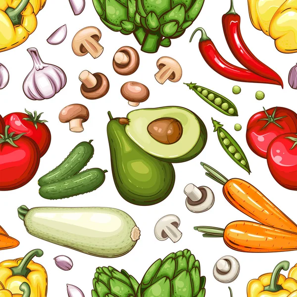 Bunte Nahtlose Muster Mit Frischem Gemüse Food Pattern Hintergrund — Stockvektor