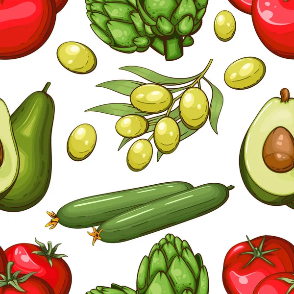 Patrón Inconsútil Colorido Con Verduras Frescas Patrón Alimentos Fondo — Vector de stock