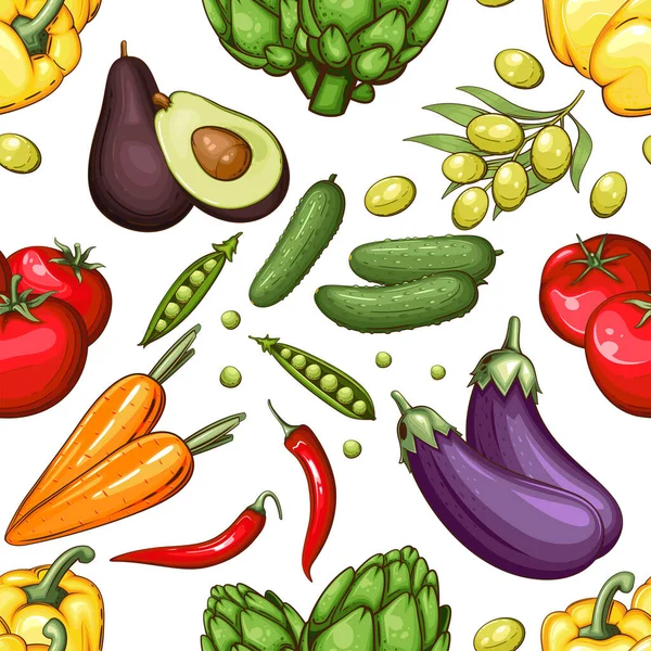 Bunte Nahtlose Muster Mit Frischem Gemüse Food Pattern Hintergrund — Stockvektor