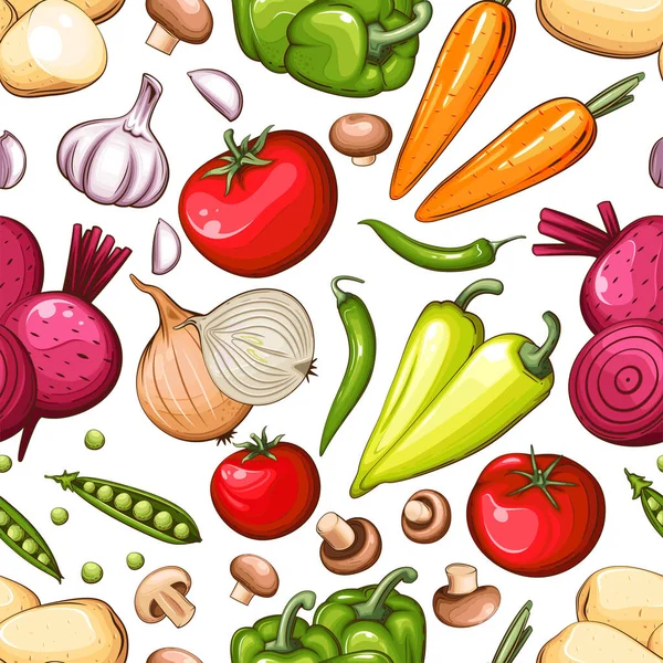 Цветной Бесшовный Узор Свежими Овощами — стоковый вектор