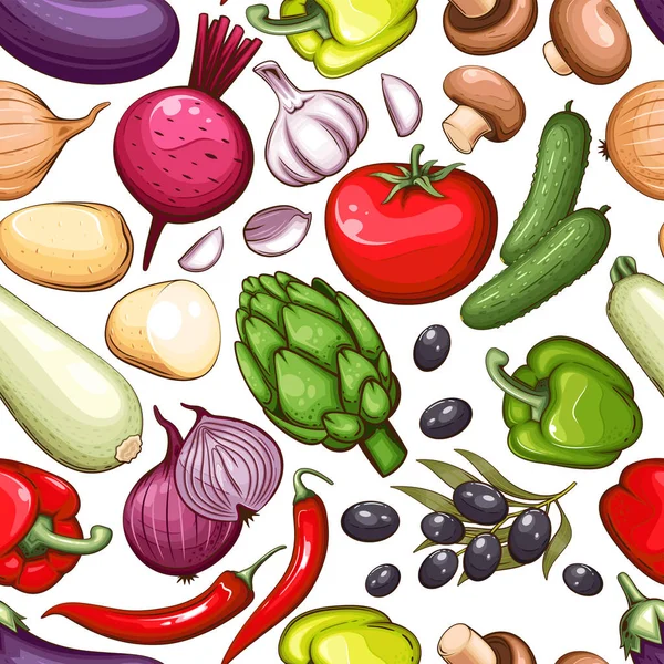 Patrón Inconsútil Colorido Con Verduras Frescas Patrón Alimentos Fondo — Vector de stock