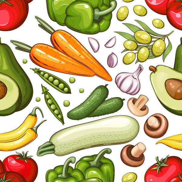 Modèle Sans Couture Coloré Avec Des Légumes Frais Modèle Alimentaire — Image vectorielle