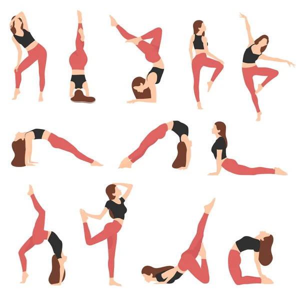 Une Sportive Les Femmes Font Fitness Yoga Des Étirements Fille — Image vectorielle