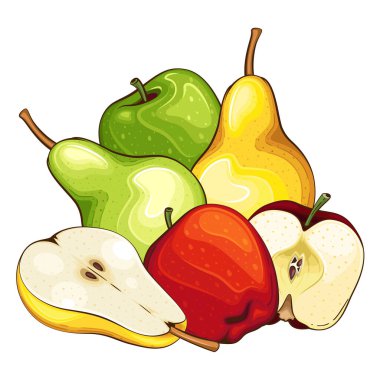  Meyve karışımı izole edilmiş vektör çizimi. Beyaz arka planda izole edilmiş renkli meyveler. Meyve koleksiyonu. 