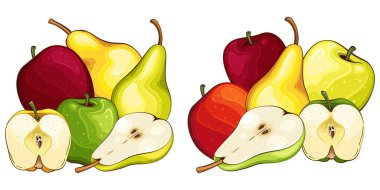  Meyve karışımı izole edilmiş vektör çizimi. Beyaz arka planda izole edilmiş renkli meyveler. Meyve koleksiyonu. 