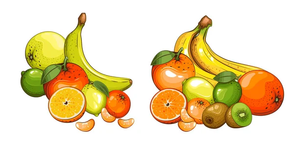 Fruit Mix Isolated Vector Illustration Fruits Colorful Illustrations Isolated White — Stock Vector