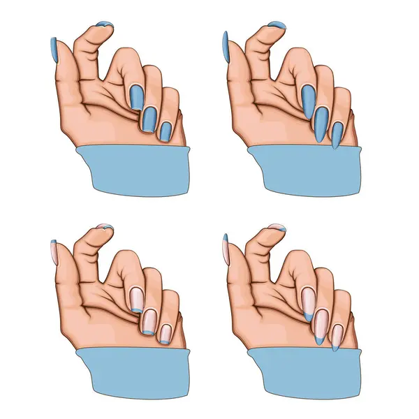 Manikürlü Kadın El. Manikür koleksiyonu. Güzellik Salonu tasarım konsepti. El çizimi vektör sanatı. 