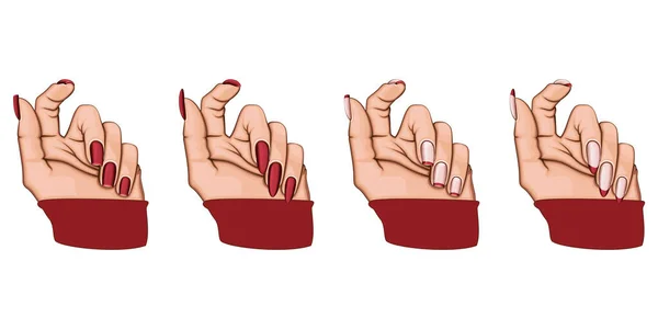 Manikürlü Kadın El. Manikür koleksiyonu. Güzellik Salonu tasarım konsepti. El çizimi vektör sanatı. 