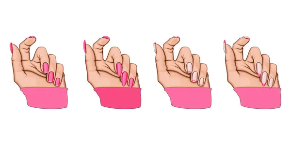 Manikürlü Kadın El. Manikür koleksiyonu. Güzellik Salonu tasarım konsepti. El çizimi vektör sanatı. 