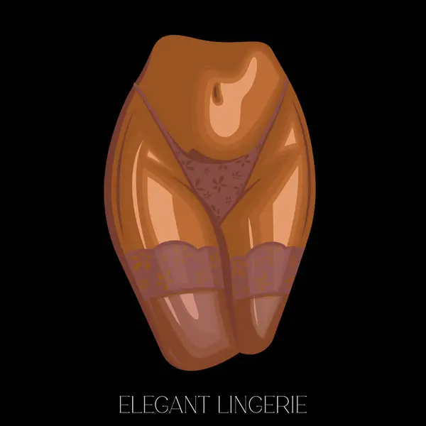 Sexy woman body wearing bikini and lace stockings front view. Women's sexy underwear. HAND DRAWN vector. Stockings and bikinis on athletic body. Lingerie Model Close up sexy female ass in bikini