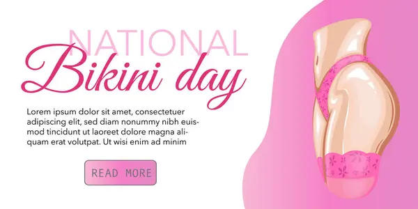 National Bikini Day banner. Sportive woman body wearing bikini. Women's sexy underwear. HAND DRAWN vector. Elegant bikinis on an athletic body. Lingerie Model Close up sexy female ass in bikini