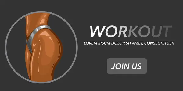 İnce vücutlu spor afişi. Atletik kadın, kilo verme pankartı. Kadın iç çamaşırı. Bikini giyen sportif kadın vücudu. El çizimi vektörü. Atletik bir vücutta zarif bikiniler.