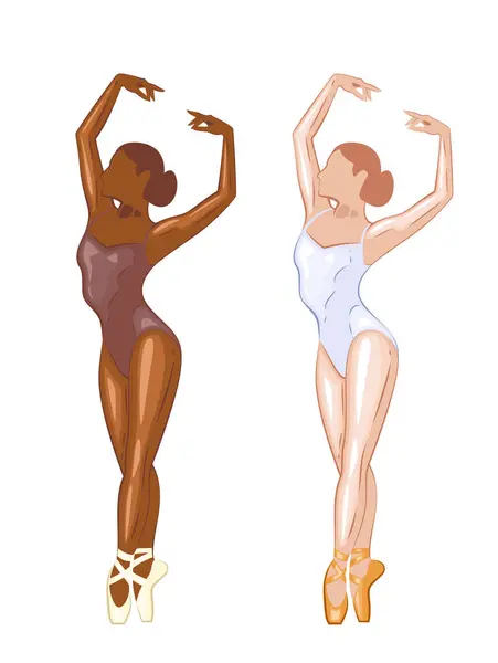 Balerin illüstrasyonu, balerin pozları. Jimnastikçi kız. Klasik koreografiyle dans eden kız. Dişi bale takımı. Sivri ayakkabılar. El çizimi vektör çalışması beyaz arkaplanda izole edildi