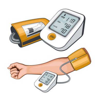 Kan basıncı ölçümü için. El vektörü illüstrasyonunda Tonometre. Kan basıncı normal. Tıp Eğitimi İllüstrasyonu