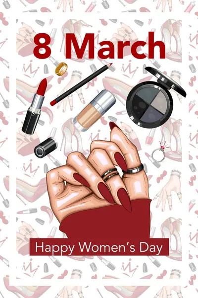 Kadınlar Günü Posteri. 8 Mart için Moda Posterleri. Moda grafikleri. Patroniçe Kadınlar Günü tebrik kartları var. Moda Sanatıyla Kadın Günü arka plan şablonları.